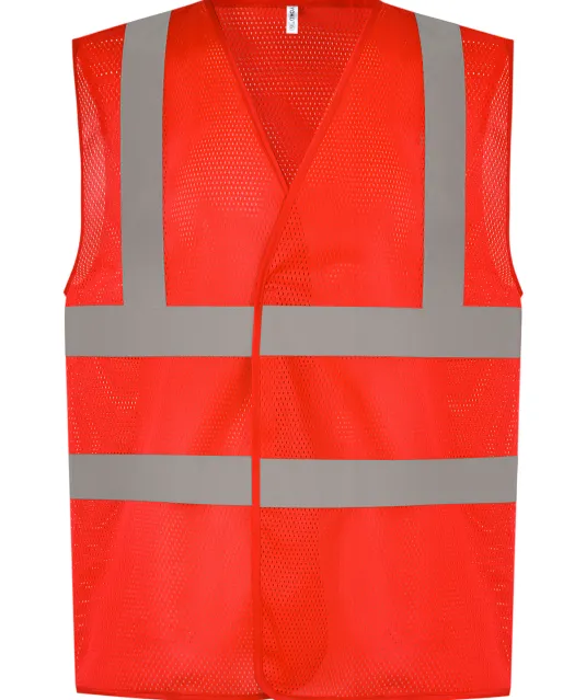 YHVW120 - Hoge zichtbaarheid hesje van gerecycled gaas Red