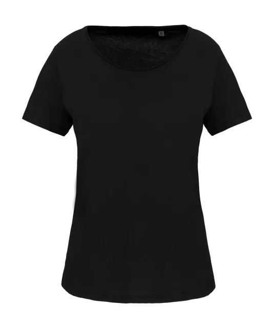 K399 - Bio dames-t-shirt kraag met onafgewerkte rand korte mouwen Black