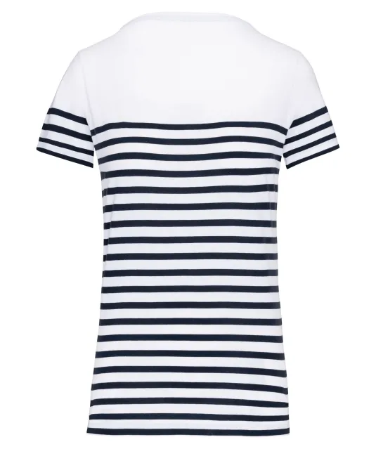 K3034 - Marine-t-shirt ronde hals Bio dames White / Navy Stripes