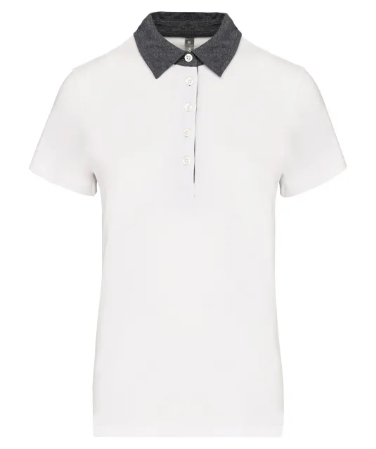 K261 - Tweekleurige damespolo jersey White / Dark Grey Heather