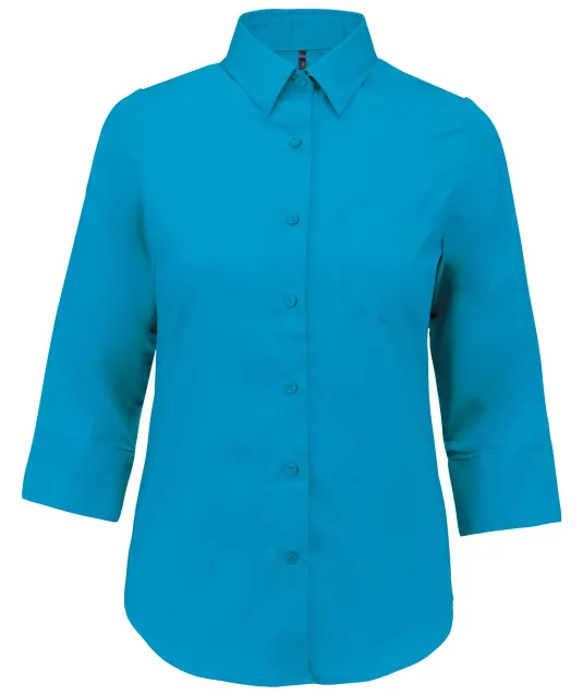 K558 - Overhemd in onderhoudsvriendelijk polykatoen-popeline 3/4-mouwen dames Bright Turquoise