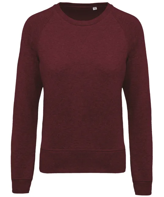 K481 - Damessweater BIO ronde hals raglanmouwen Wine Heather