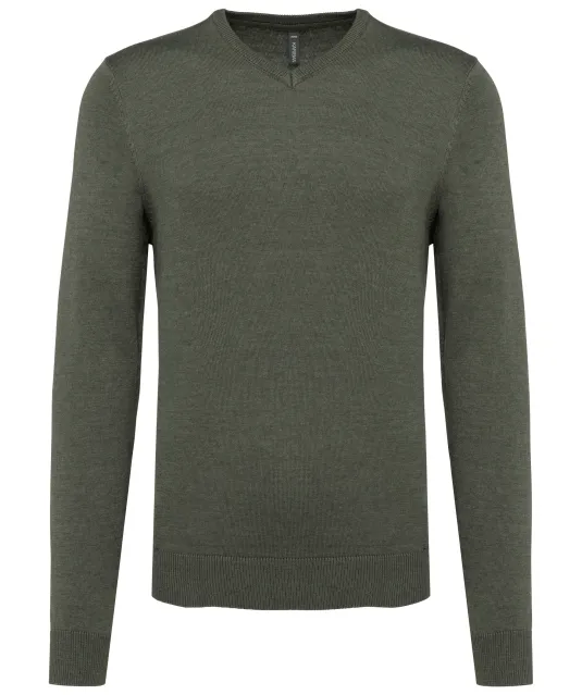 K965 - Heren pullover met v-hals Green Marble Heather