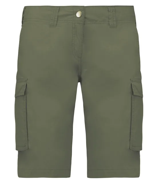 K756 - Lichte damesbermuda met diverse zakken Light khaki