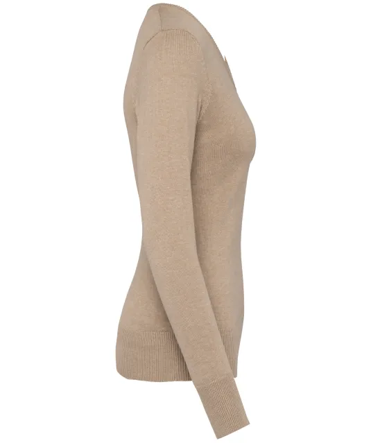 K966 - Dames pullover met v-hals Beige heather
