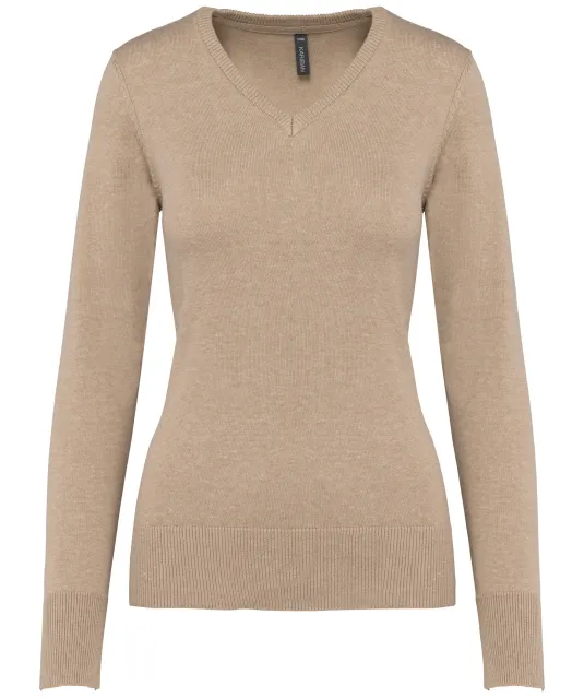 K966 - Dames pullover met v-hals Beige heather
