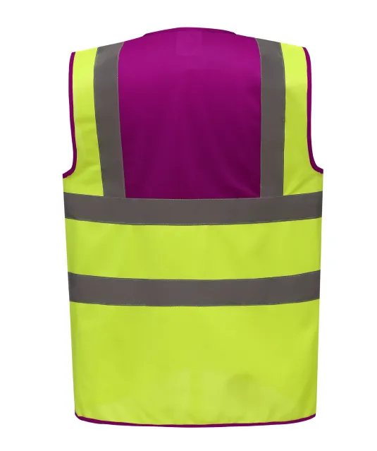 YHVW100 - Veiligheidshesje met 2 Banden & Bretels Raspberry / Hi Vis Yellow