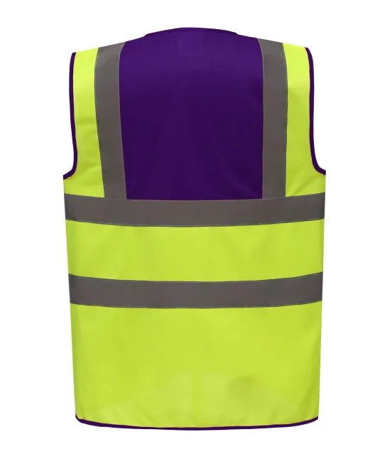 YHVW100 - Veiligheidshesje met 2 Banden & Bretels Purple / Hi Vis Yellow
