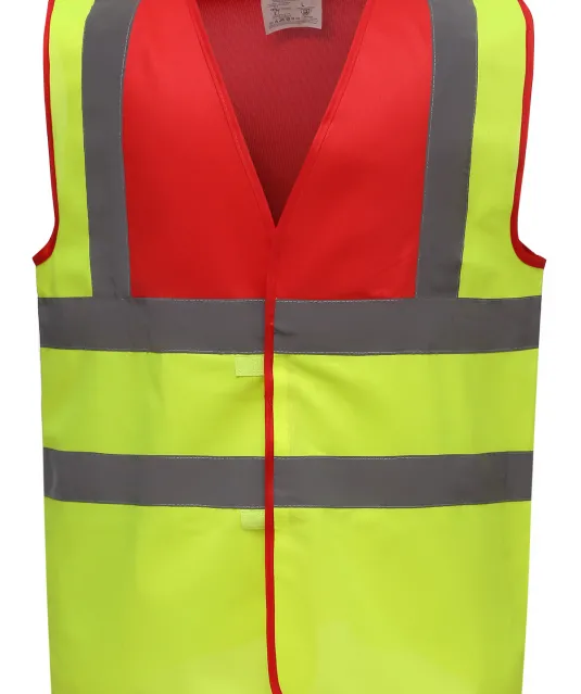 YHVW100 - Veiligheidshesje met 2 Banden & Bretels Red / Hi Vis Yellow