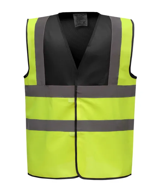 YHVW100 - Veiligheidshesje met 2 Banden & Bretels Black / Hi Vis Yellow