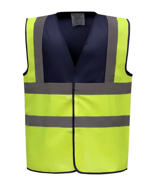 YHVW100 - Veiligheidshesje met 2 Banden & Bretels Navy / Hi Vis Yellow