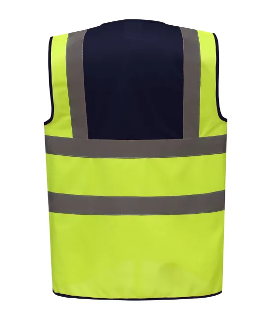 YHVW100 - Veiligheidshesje met 2 Banden & Bretels Navy / Hi Vis Yellow