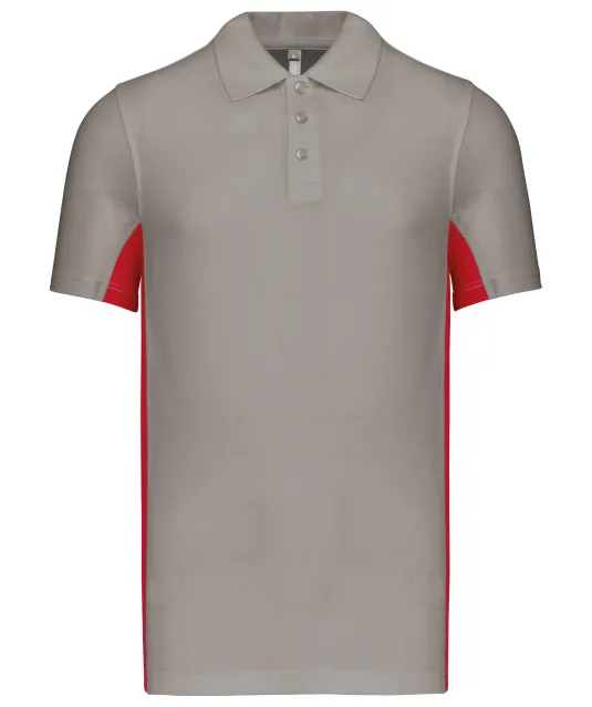 K232 - Tweekleurige piquépolo korte mouwen heren Light Grey / Red