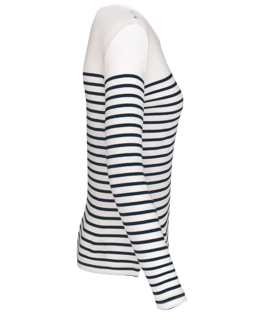 K386 - Gestreept dames-t-shirt lange mouwen White / Navy Stripes