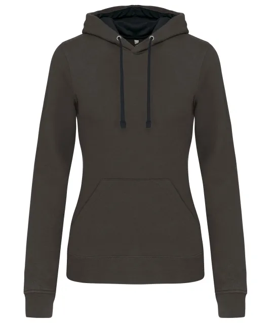 K465 - Damessweater met capuchon in contrasterende kleur Dark Grey / Black