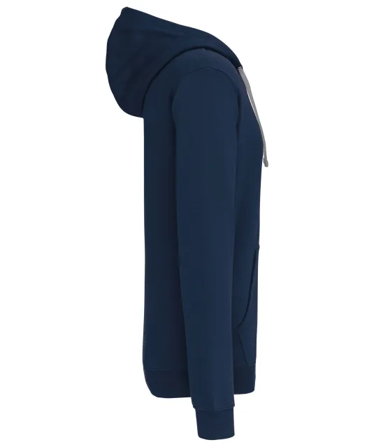 K466 - Herensweater met rits en capuchon in contrasterende kleur Navy / Fine Grey