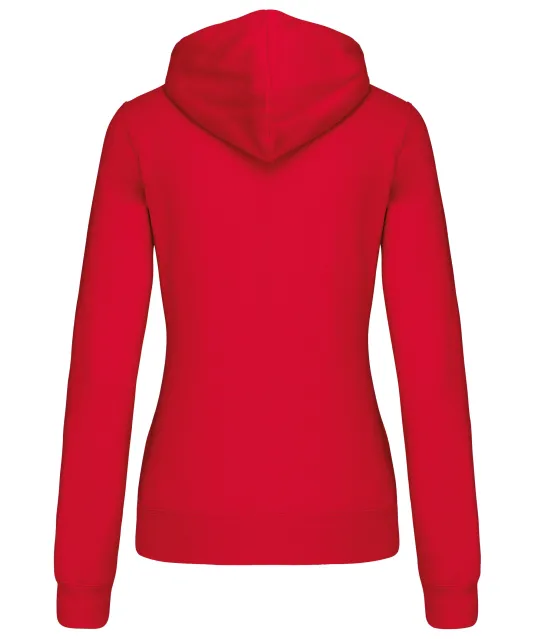 K467 - Damessweater met rits en capuchon in contrasterende kleur Red / White