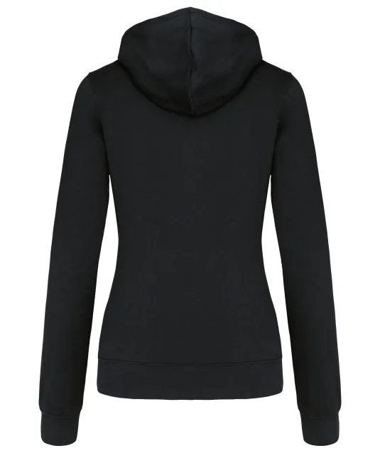 K467 - Damessweater met rits en capuchon in contrasterende kleur Black / Fine Grey