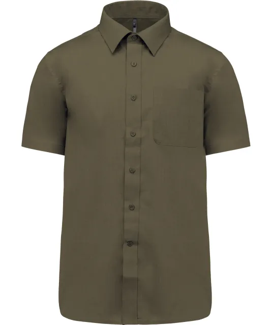 K551 - Overhemd in onderhoudsvriendelijk polykatoen-popeline korte mouwen heren Light khaki