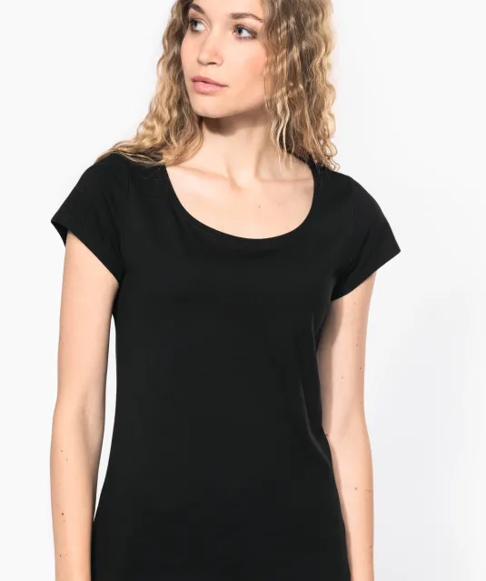 K384 - Dames-t-shirt korte mouwen met boothals Black