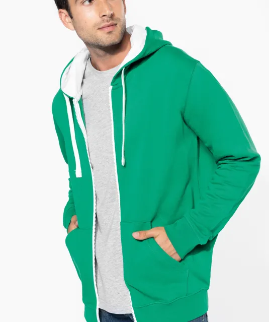 K466 - Herensweater met rits en capuchon in contrasterende kleur Black / Fine Grey