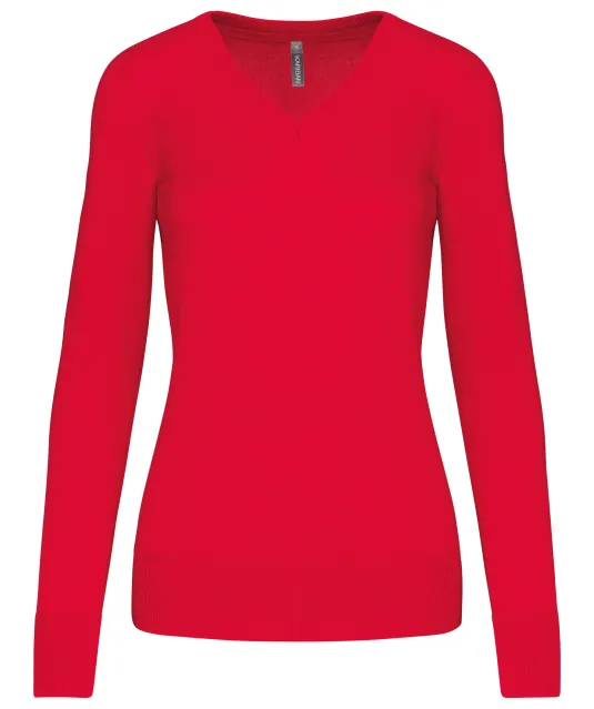 K966 - Dames pullover met v-hals Red