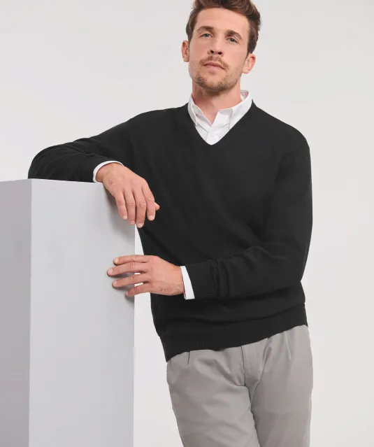 RU710M - V-neck Knitted Pullover Charcoal Marl