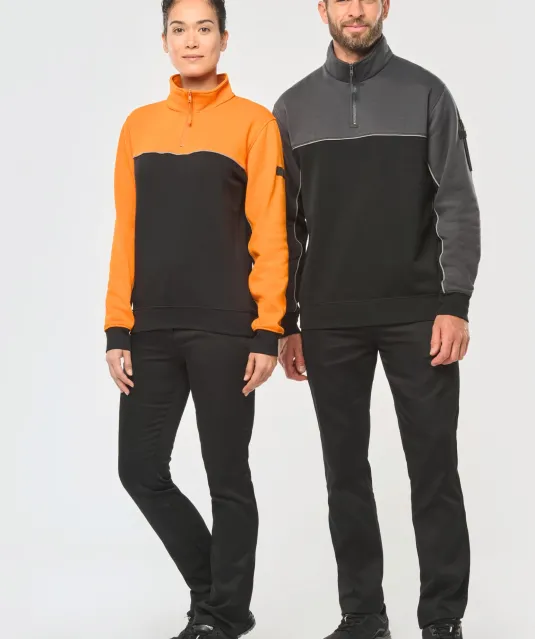 WK404 - Ecologische uniseks sweater met ritskraag Black / Forest Green