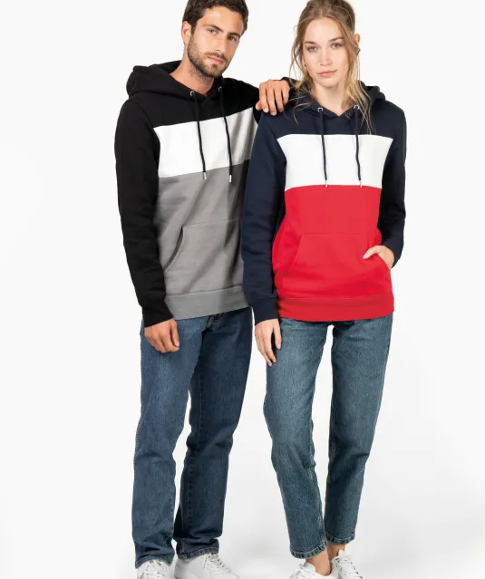 K4016 - Driekleurige unisex sweater met capuchon Black / White / Basalt Grey