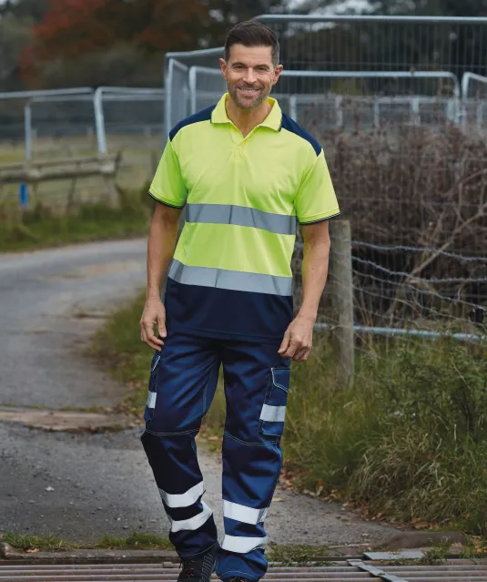 YHVJ220 - Tweekleurige veiligheidspolo Hi Vis Orange / Navy