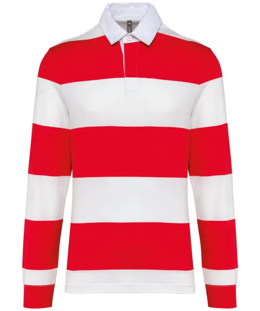 K285 - Gestreepte uniseks polo lange mouwen Red / White Stripes