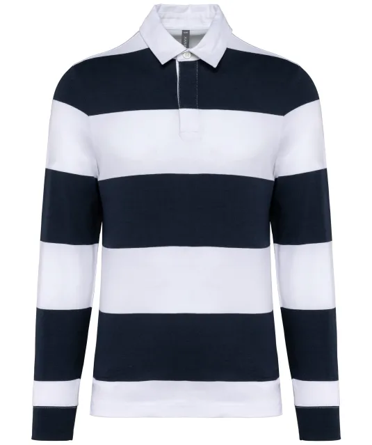 K285 - Gestreepte uniseks polo lange mouwen Navy / White Stripes
