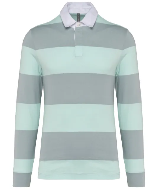K285 - Gestreepte uniseks polo lange mouwen Light Grey / Ice Mint Stripes