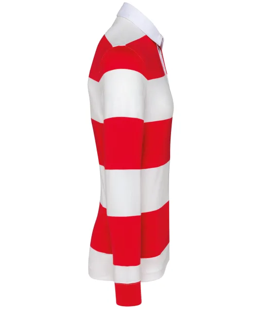 K285 - Gestreepte uniseks polo lange mouwen Red / White Stripes