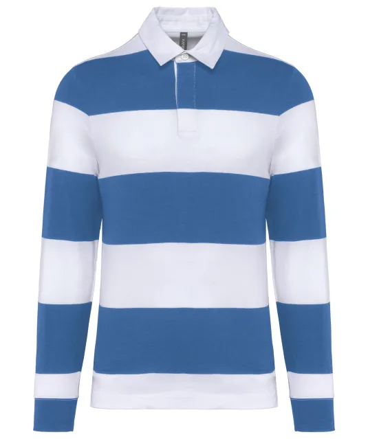 K285 - Gestreepte uniseks polo lange mouwen Light Royal Blue / White Stripes