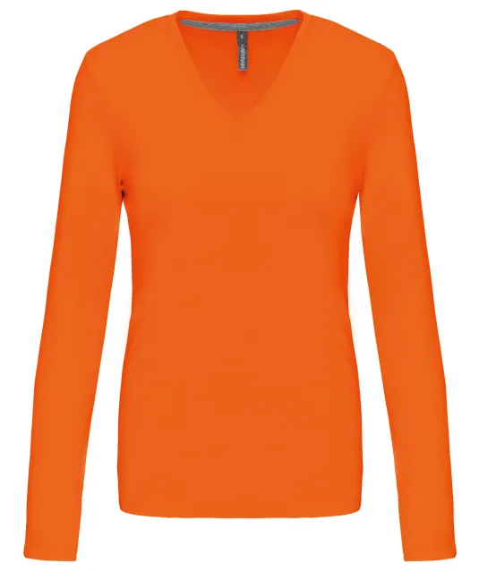 K382 - Dames t-shirt V-hals lange mouwen Orange