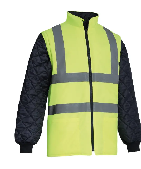 YHV008SL - Gewatteerd veiligheidsjasje met afneembare mouwen Hi Vis Yellow / Navy