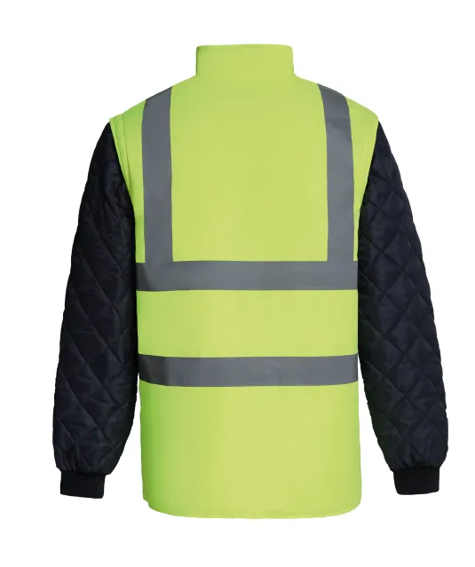 YHV008SL - Gewatteerd veiligheidsjasje met afneembare mouwen Hi Vis Yellow / Navy