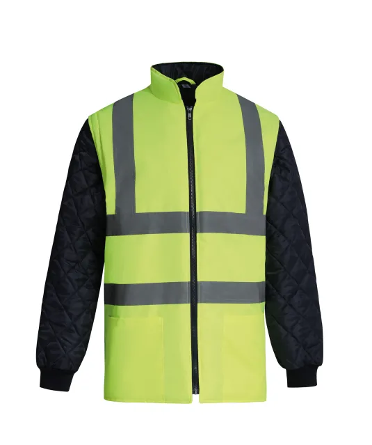YHV008SL - Gewatteerd veiligheidsjasje met afneembare mouwen Hi Vis Yellow / Navy
