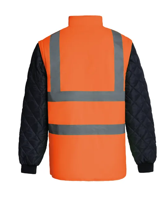 YHV008SL - Gewatteerd veiligheidsjasje met afneembare mouwen Hi Vis Orange / Navy