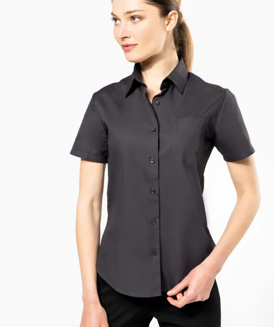 K544 - Dames Poplin Blouse Korte Mouwen White