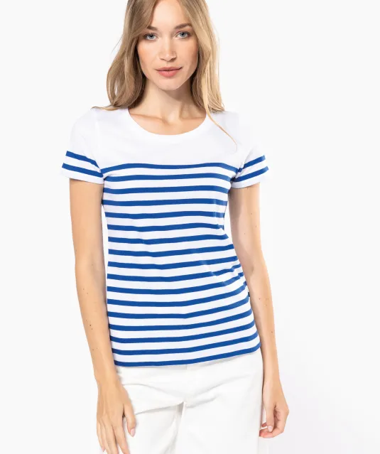 K3034 - Marine-t-shirt ronde hals Bio dames Navy / White Stripes