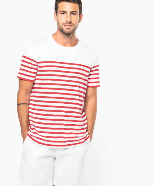 K3033 - Marine-t-shirt ronde hals Bio heren Navy / White Stripes