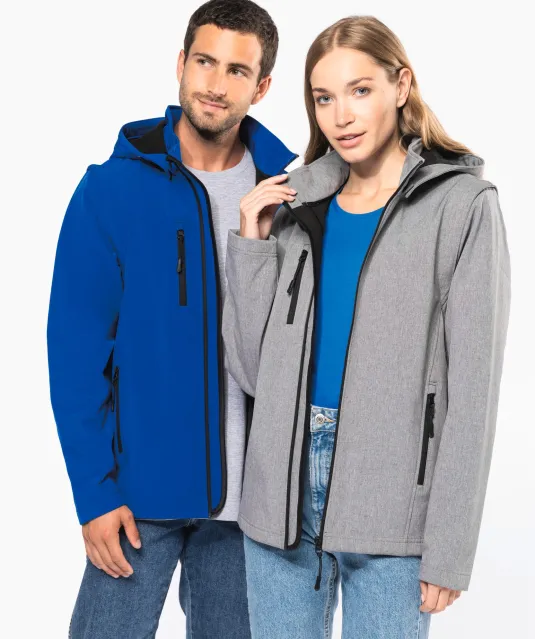 K422 - 3-laagse uniseks softshelljas met afneembare capuchon en mouwen Black