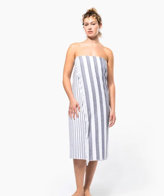 K132 - Gestreepte fouta met franjes White / Smoke Stripe
