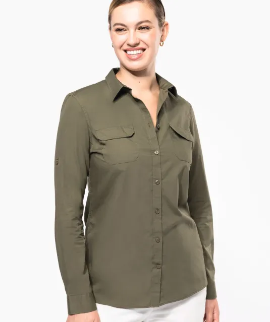K591 - Damesoverhemd safari lange mouwen Beige
