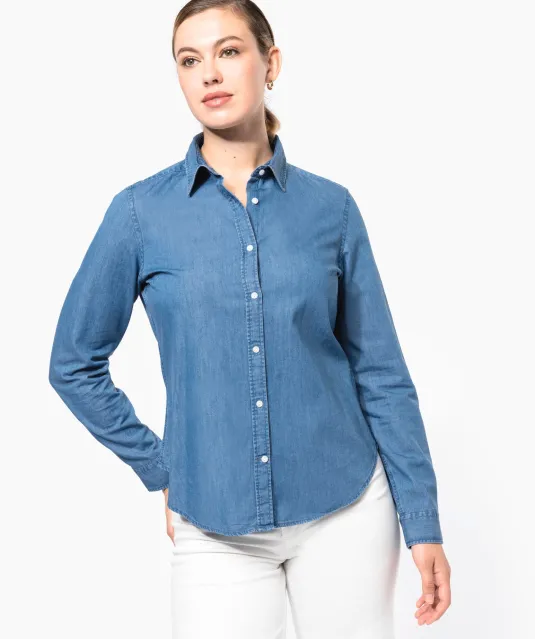 K509 - Damesblouse Denim Chambray Blue