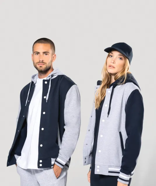 K4003 - College jacket met capuchon unisex Navy / Oxford Grey / White