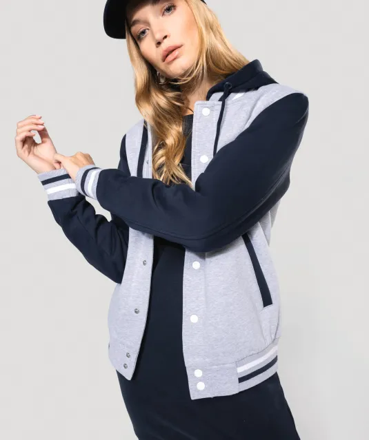 K4003 - College jacket met capuchon unisex Navy / Oxford Grey / White