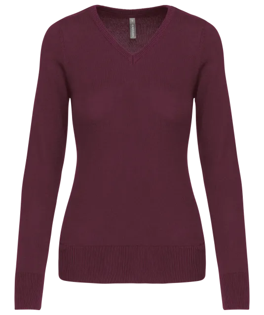 K966 - Dames pullover met v-hals Wine